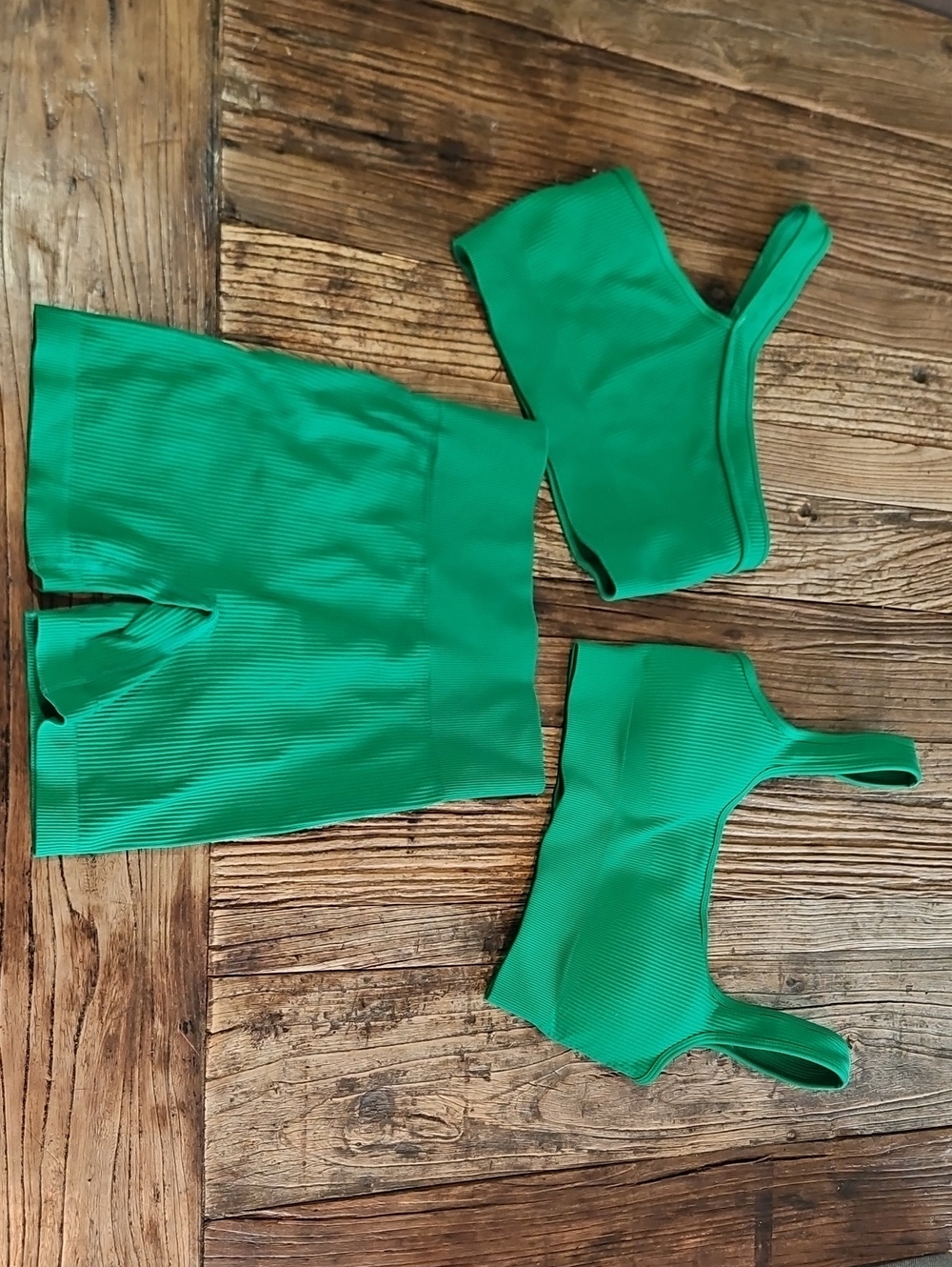 Womens Green Ribbed 3-Piece Set Size Small
